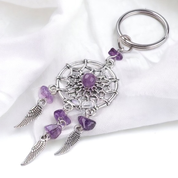 Dream Catcher Native American Keychain Silver Amethyst Purple - Picture 4 of 11